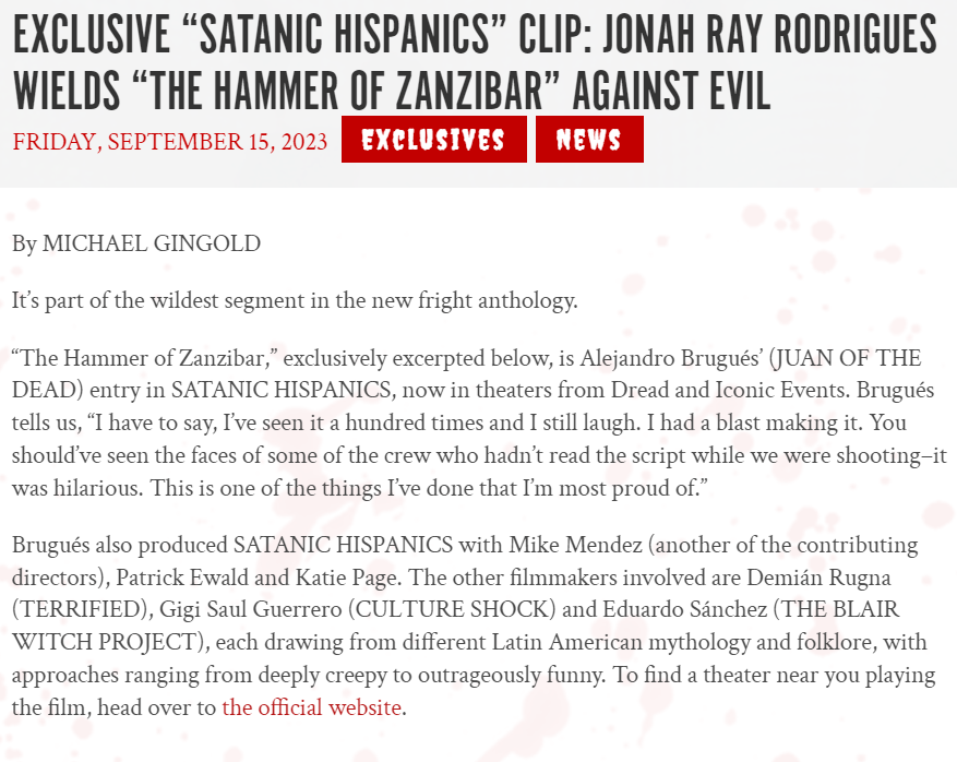 EXCLUSIVE “SATANIC HISPANICS” CLIP: JONAH RAY RODRIGUES WIELDS “THE HAMMER OF ZANZIBAR” AGAINST EVIL